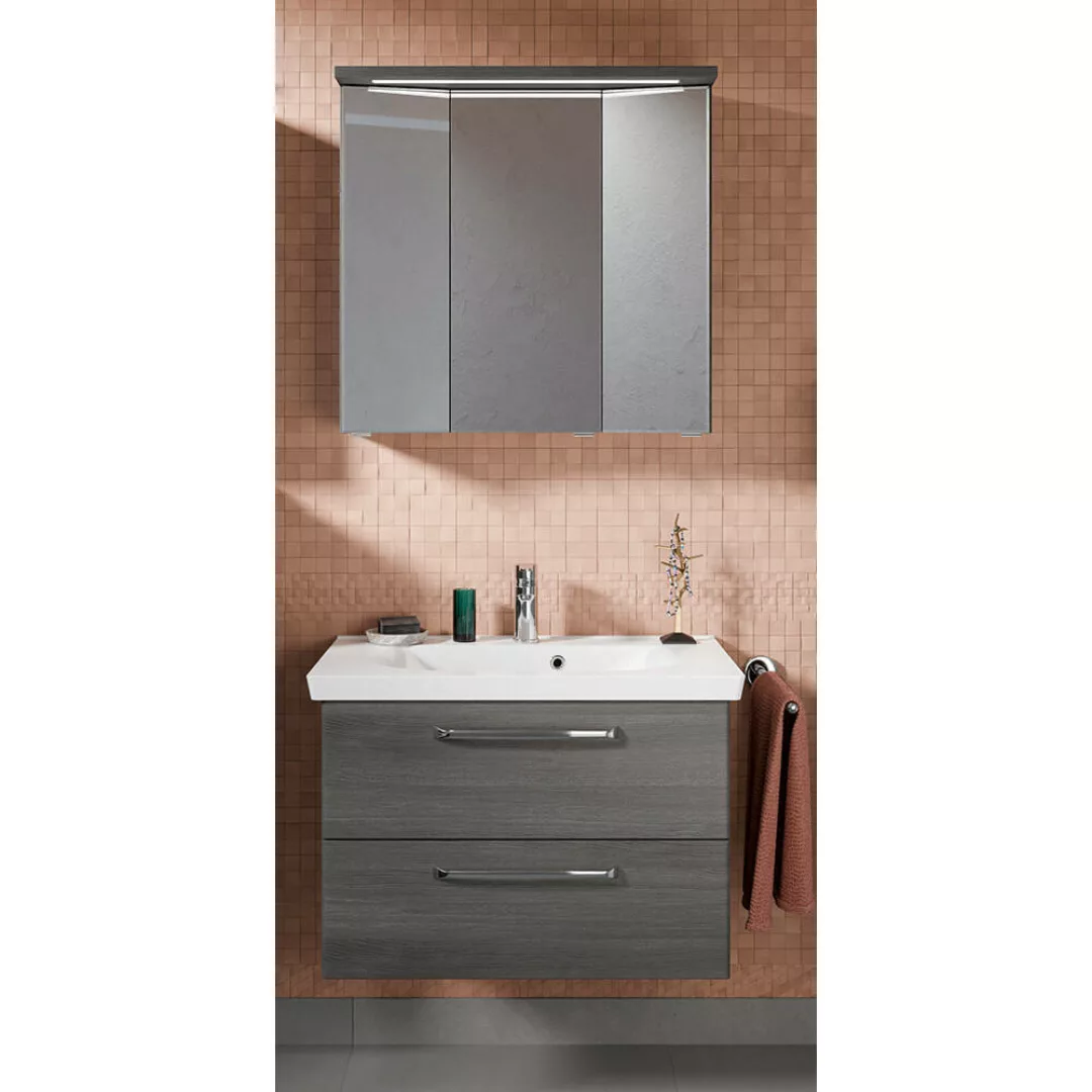 Badezimmer Komplett Set mit Mineralmarmor Waschbecken TRENTO-66 in Graphit günstig online kaufen