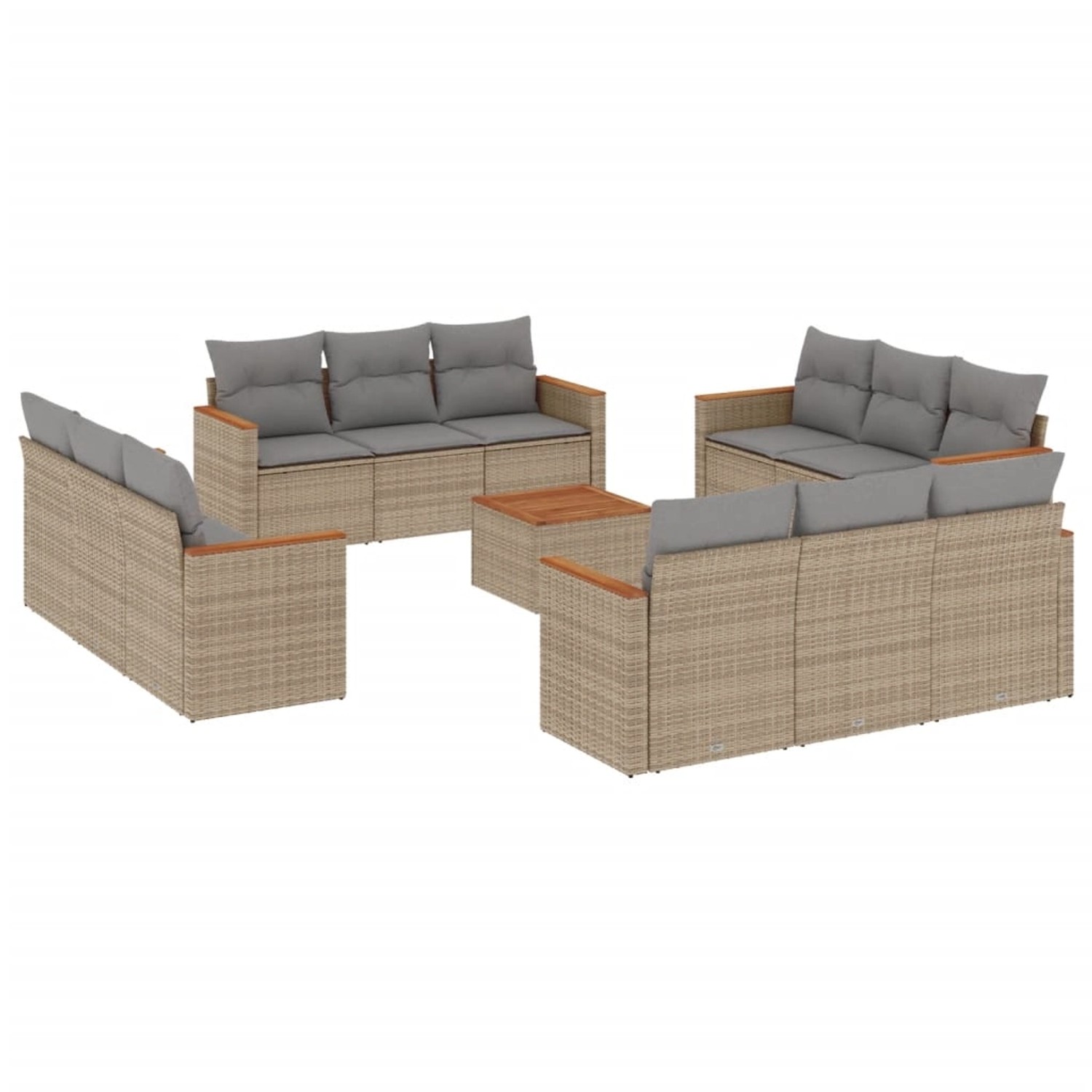 vidaXL 13-Tlg Garten-Sofagarnitur mit Kissen Beige Poly Rattan 3225842 günstig online kaufen