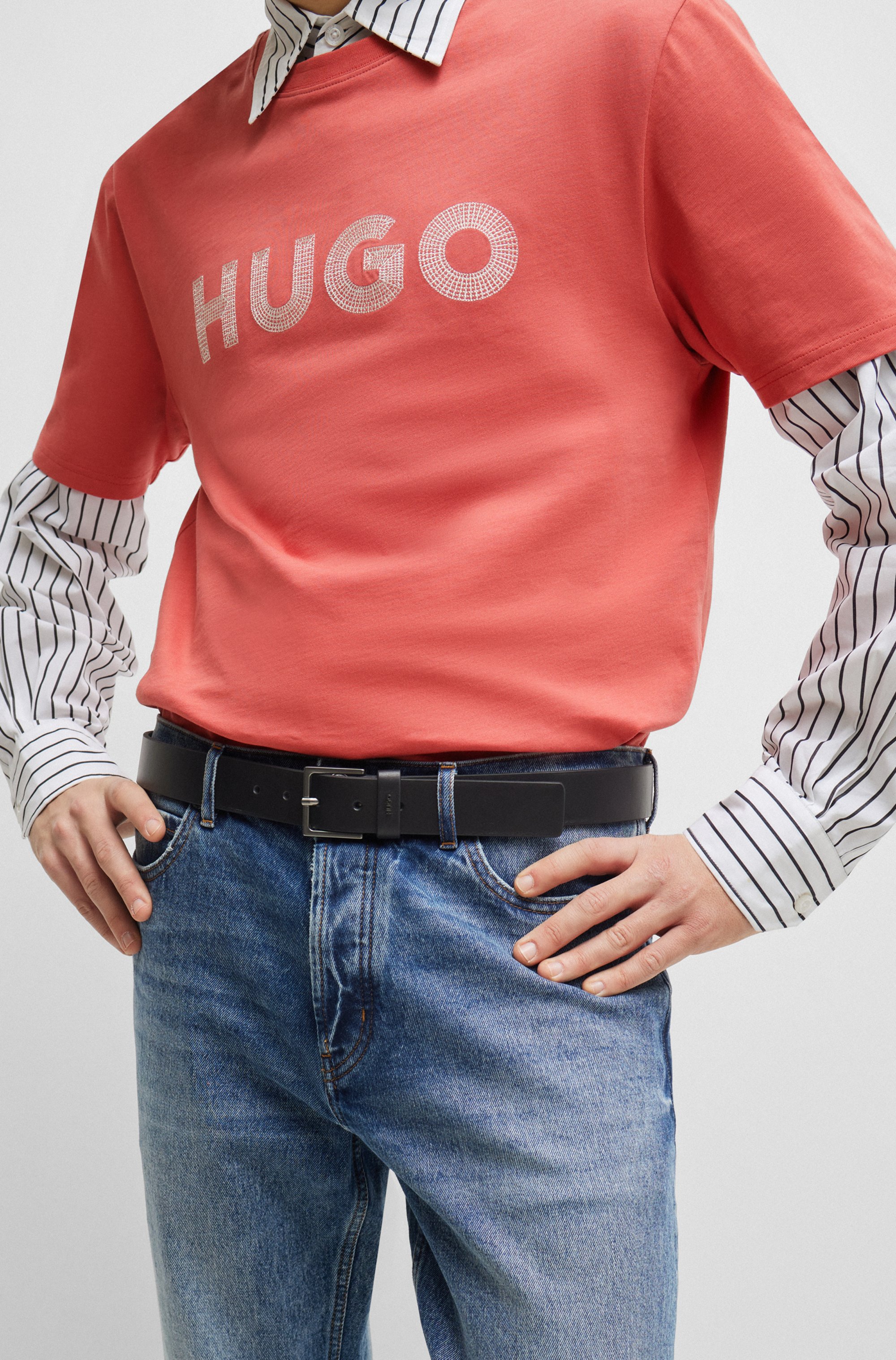 HUGO Ledergürtel "Giove", Metall-Logo auf der Schlaufe günstig online kaufen