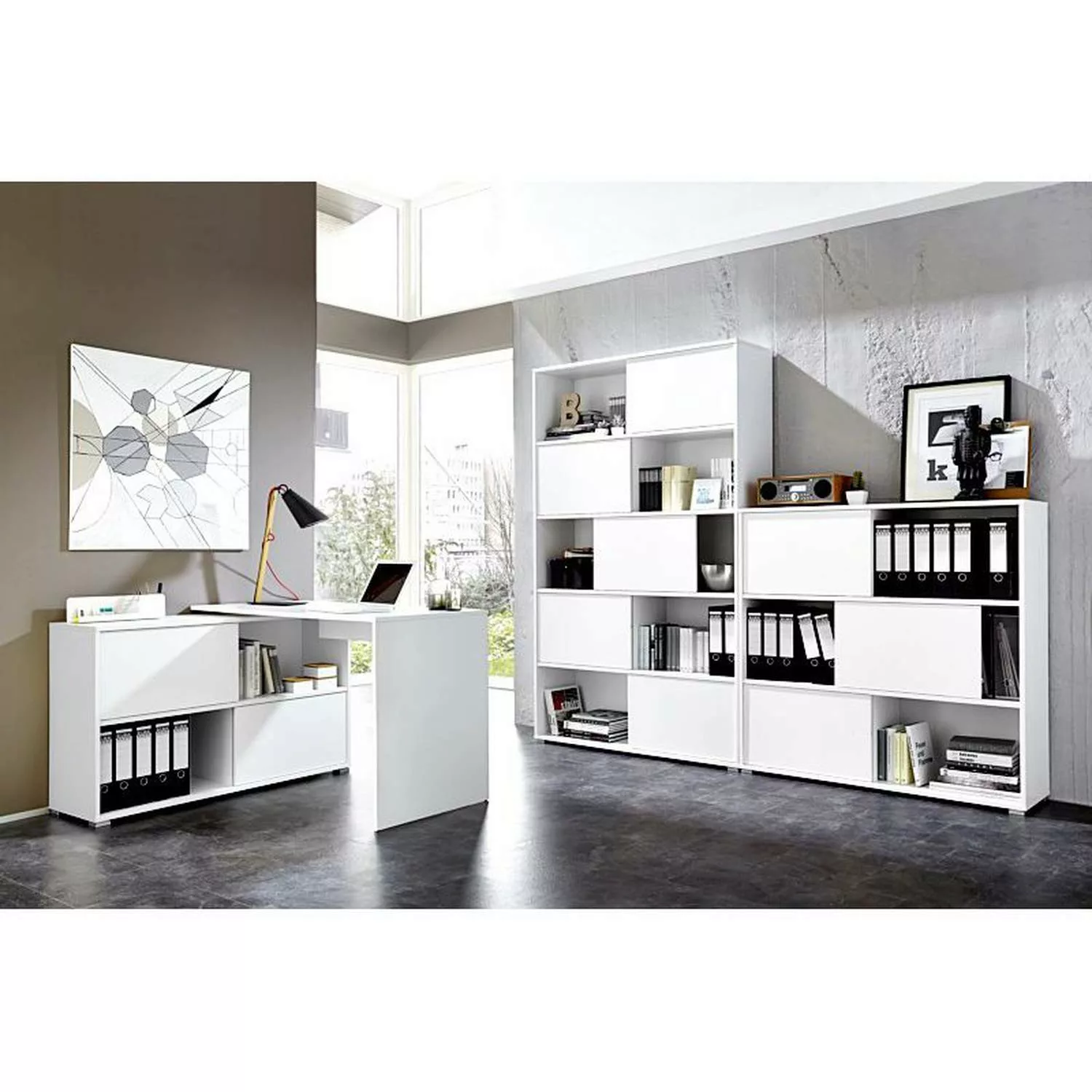 Büromöbel Set 3-teilig MANHATTEN-01 weiß, Sonoma-Eiche-Nb. günstig online kaufen
