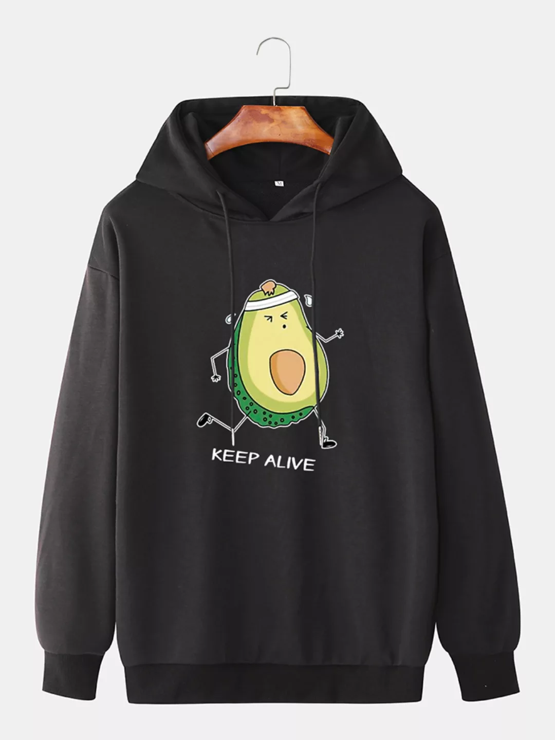 Herren Cartoon Avocado Slogan Print Baumwolle Casual Drawstring Hoodies günstig online kaufen