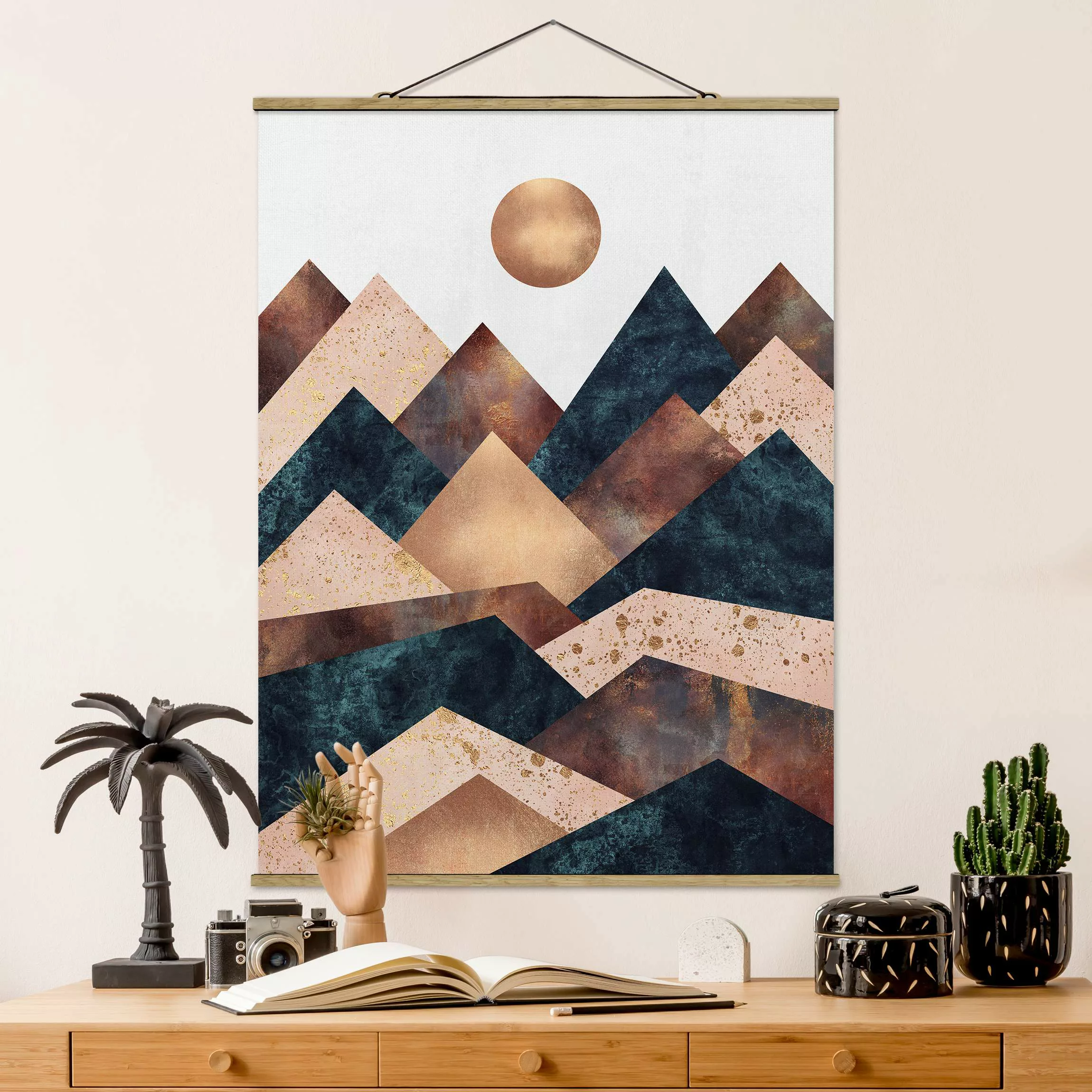 Stoffbild Abstrakt mit Posterleisten - Hochformat Geometrische Berge Bronze günstig online kaufen