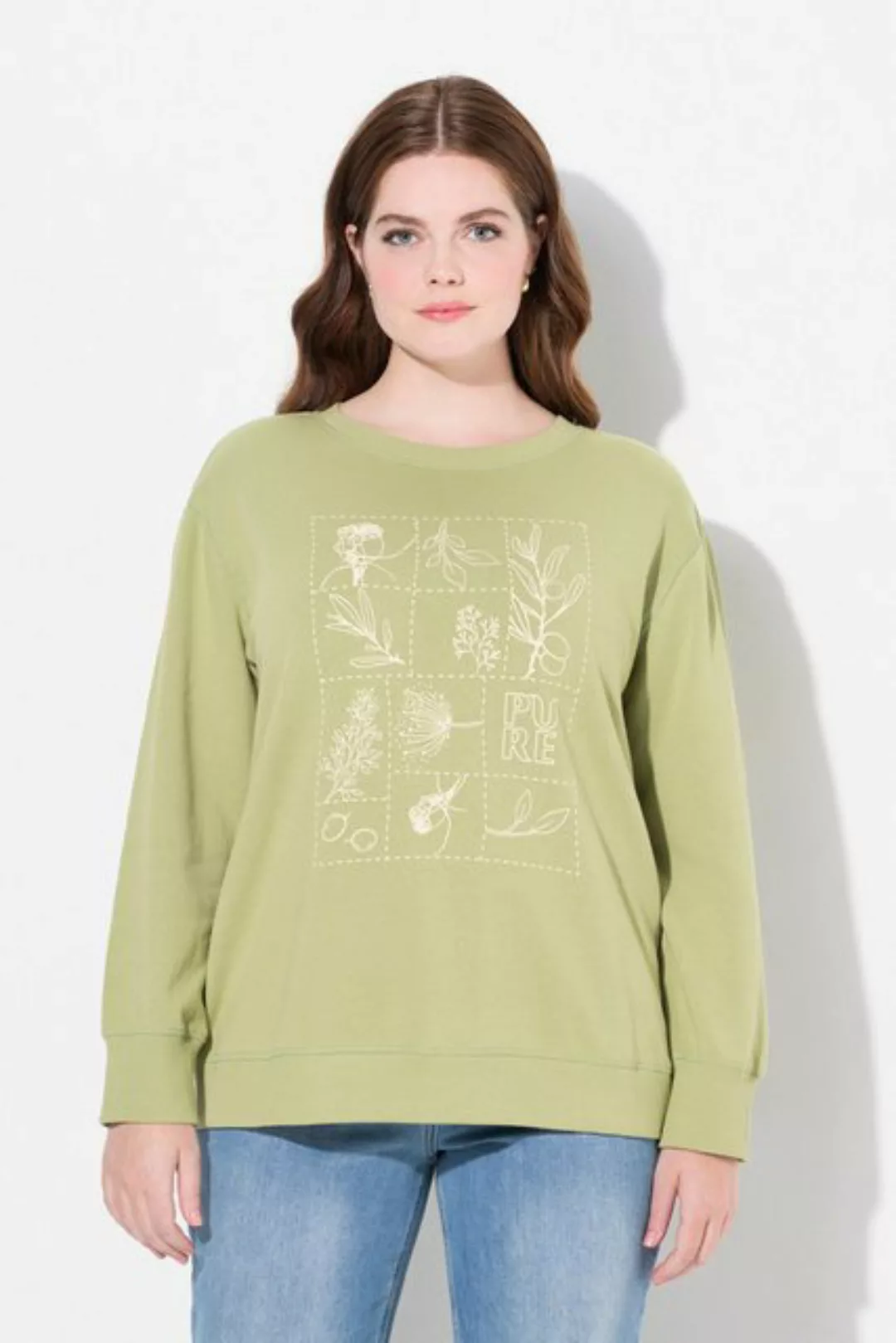 Ulla Popken Sweatshirt Sweatshirt Blütenmotiv Rundhals Langarm günstig online kaufen