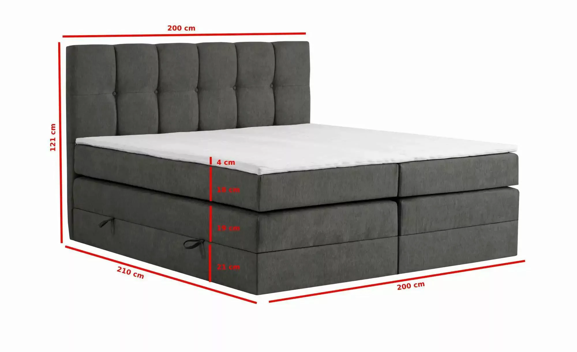 Boxspringbett mit Bettkasten Leeds ¦ grau ¦ Maße (cm): B: 200 H: 125 Betten günstig online kaufen