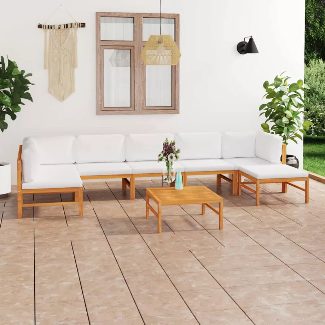 8-tlg. Garten-lounge-set Mit Creme Kissen Massivholz Teak günstig online kaufen