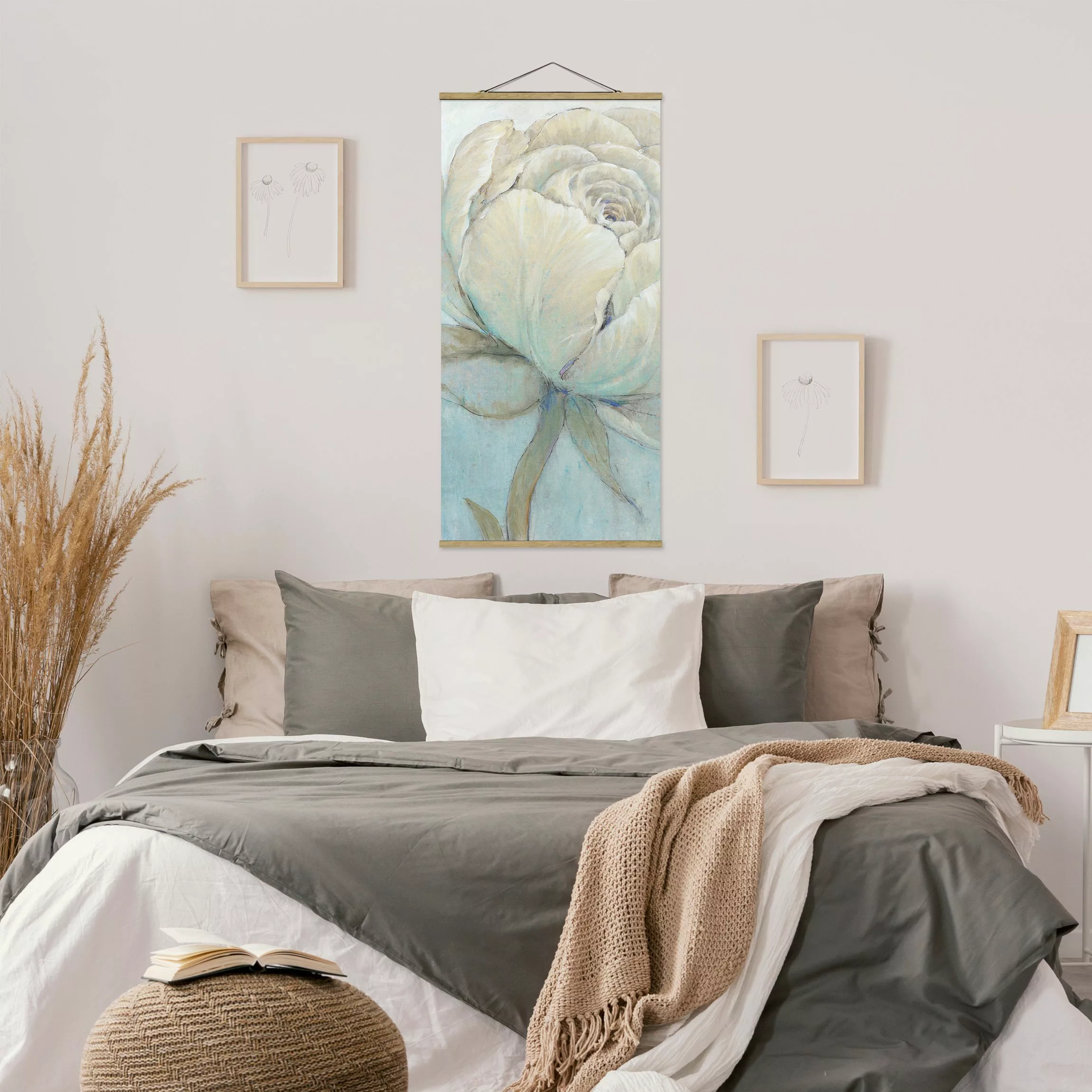 Stoffbild Blumen mit Posterleisten - Hochformat Englische Rose Pastell günstig online kaufen