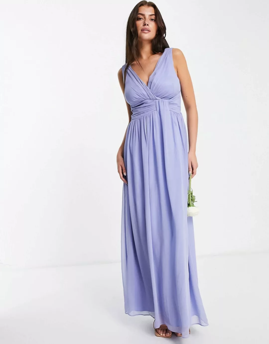 Little Mistress – Bridesmaid – Maxikleid mit V-Ausschnitt in Blau günstig online kaufen