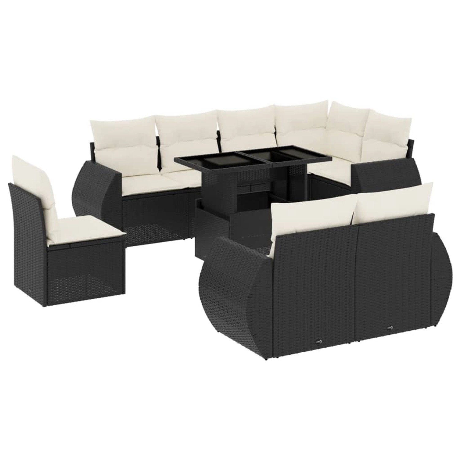 vidaXL 9-Tlg Garten-Sofagarnitur mit Kissen Schwarz Poly Rattan 3268666 günstig online kaufen