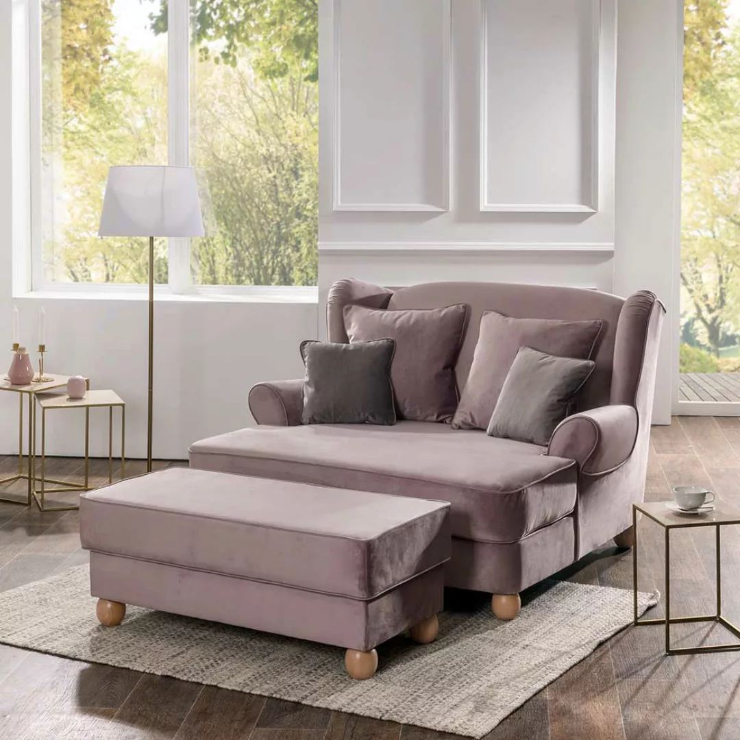 XXL Sessel Rosa aus Samtvelours optional mit Hocker bestellbar günstig online kaufen