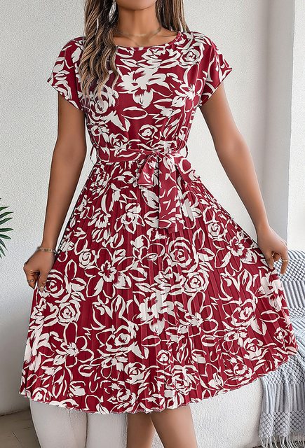 CHENIN Tunikakleid Elegantes Kurzarm-Plisseekleid mit breitem Saum Pendelro günstig online kaufen