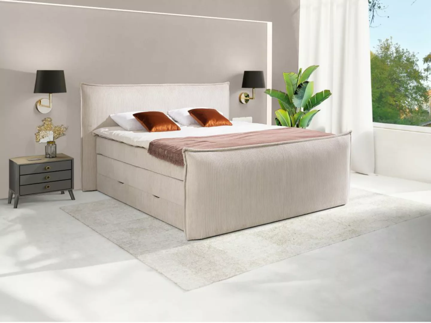 Boxspringbett mit Kopfteil + Bettgestell mit Bettkasten + Matratze + Topper günstig online kaufen