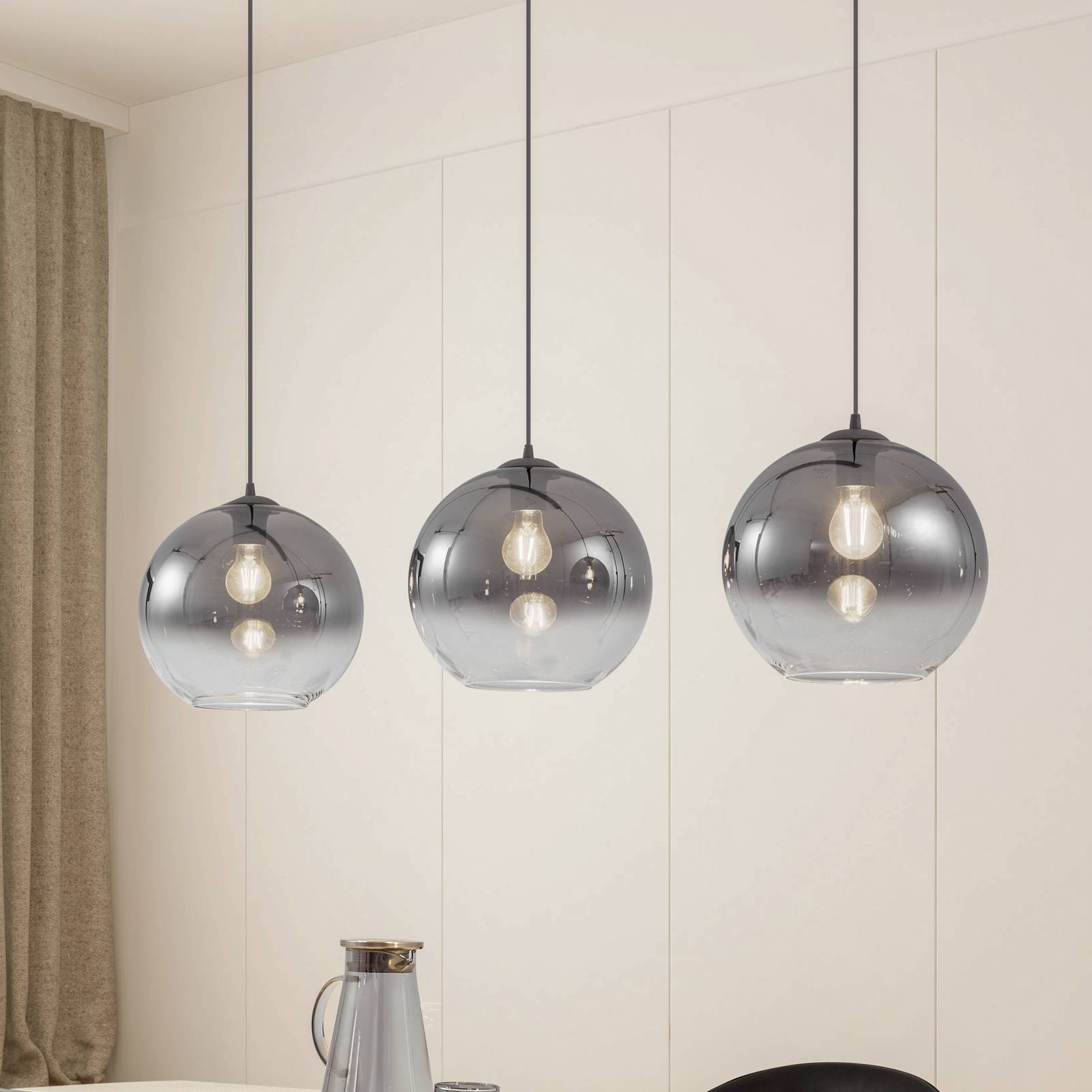 Lucande Hängeleuchte Brillar, rauchgrau, Glas, 3-flg., 128cm günstig online kaufen