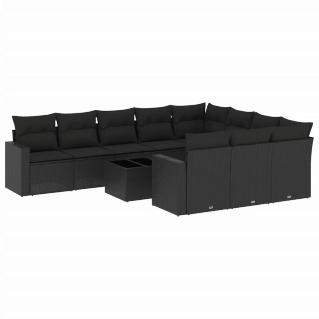 vidaXL Loungesofa 11-tlg. Garten-Sofagarnitur mit Kissen Schwarz Poly Ratta günstig online kaufen