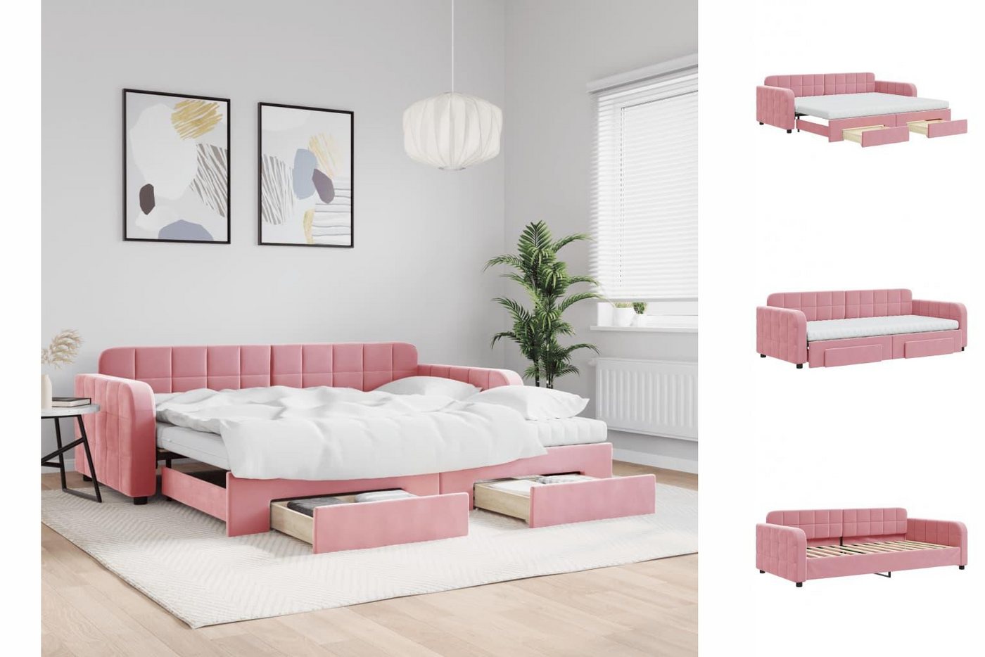 vidaXL Gästebett Gästebett Tagesbett Ausziehbar mit Schubladen Rosa 90x200 günstig online kaufen