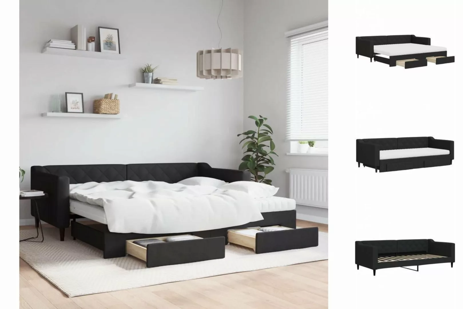 vidaXL Gästebett Gästebett Tagesbett Ausziehbar mit Schubladen Schwarz 90x2 günstig online kaufen