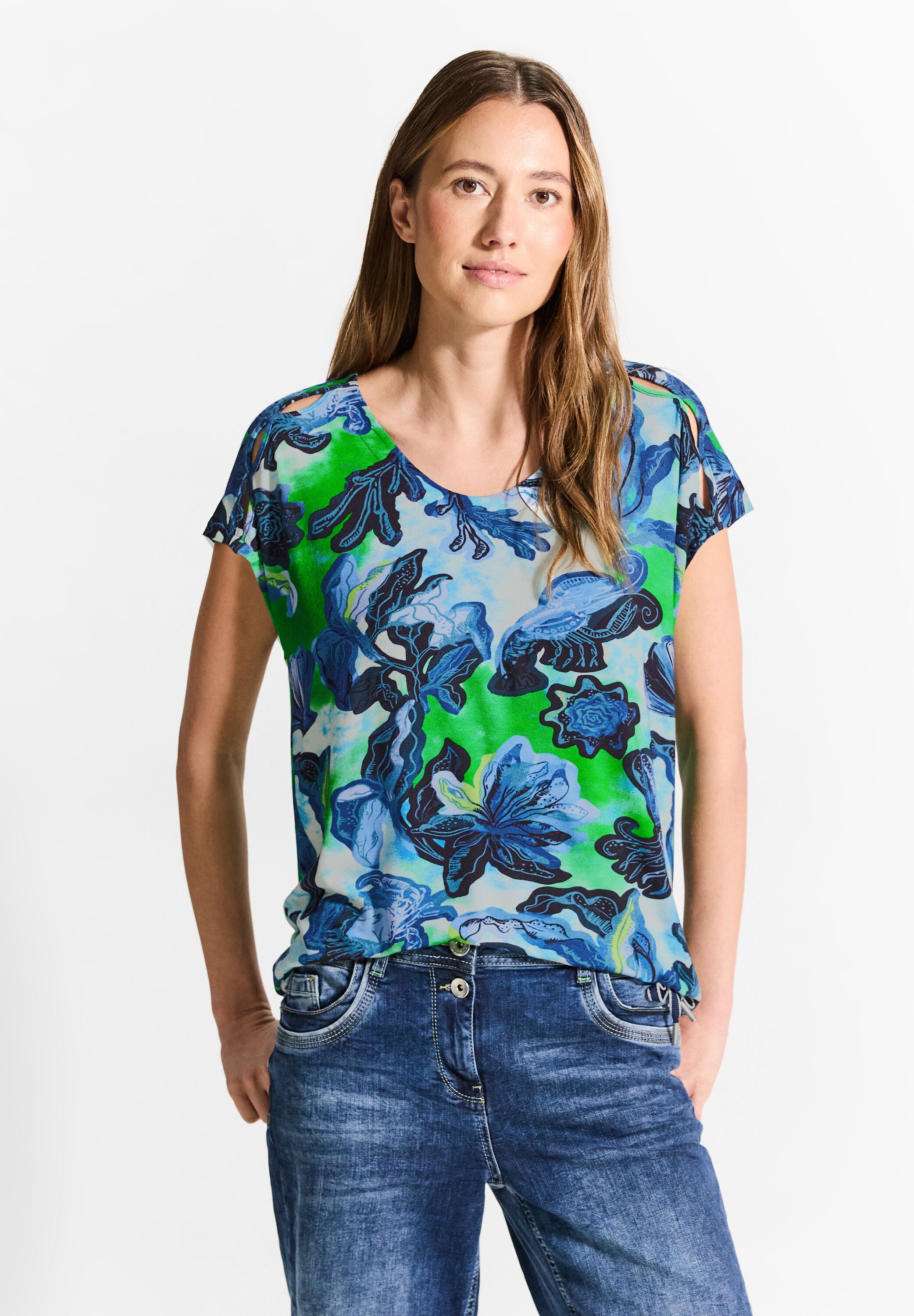 Cecil Print-Shirt mit Cut-Out und Allover-Print günstig online kaufen