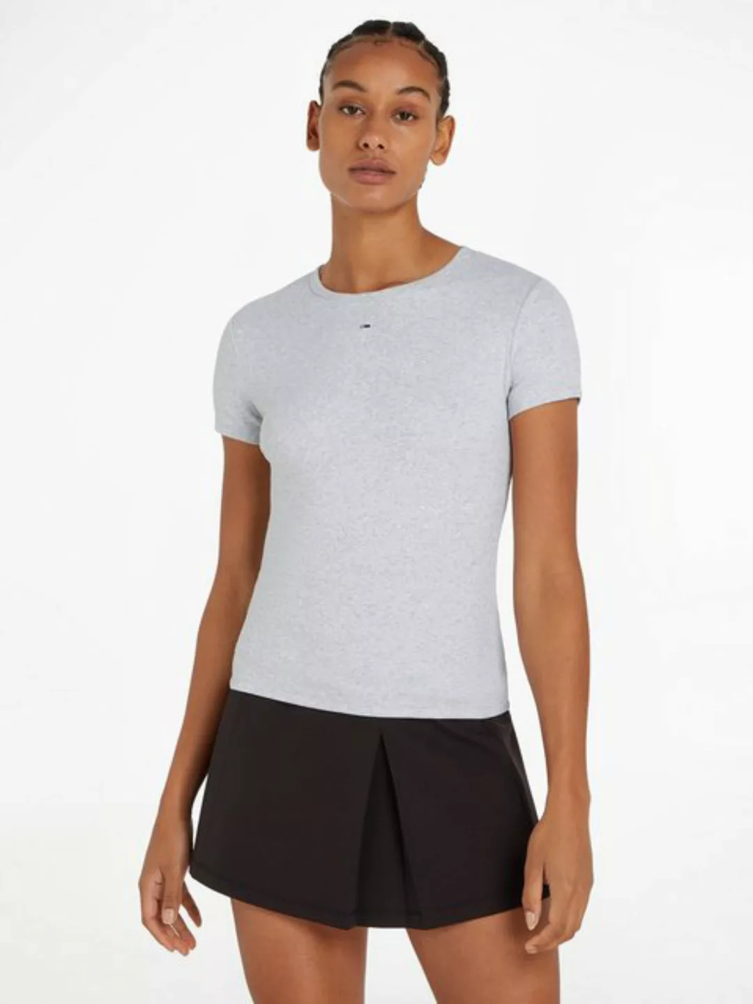 Tommy Jeans T-Shirt Slim Essential Rib Shirt, Rippshirt Rundhalsshirt in Ri günstig online kaufen