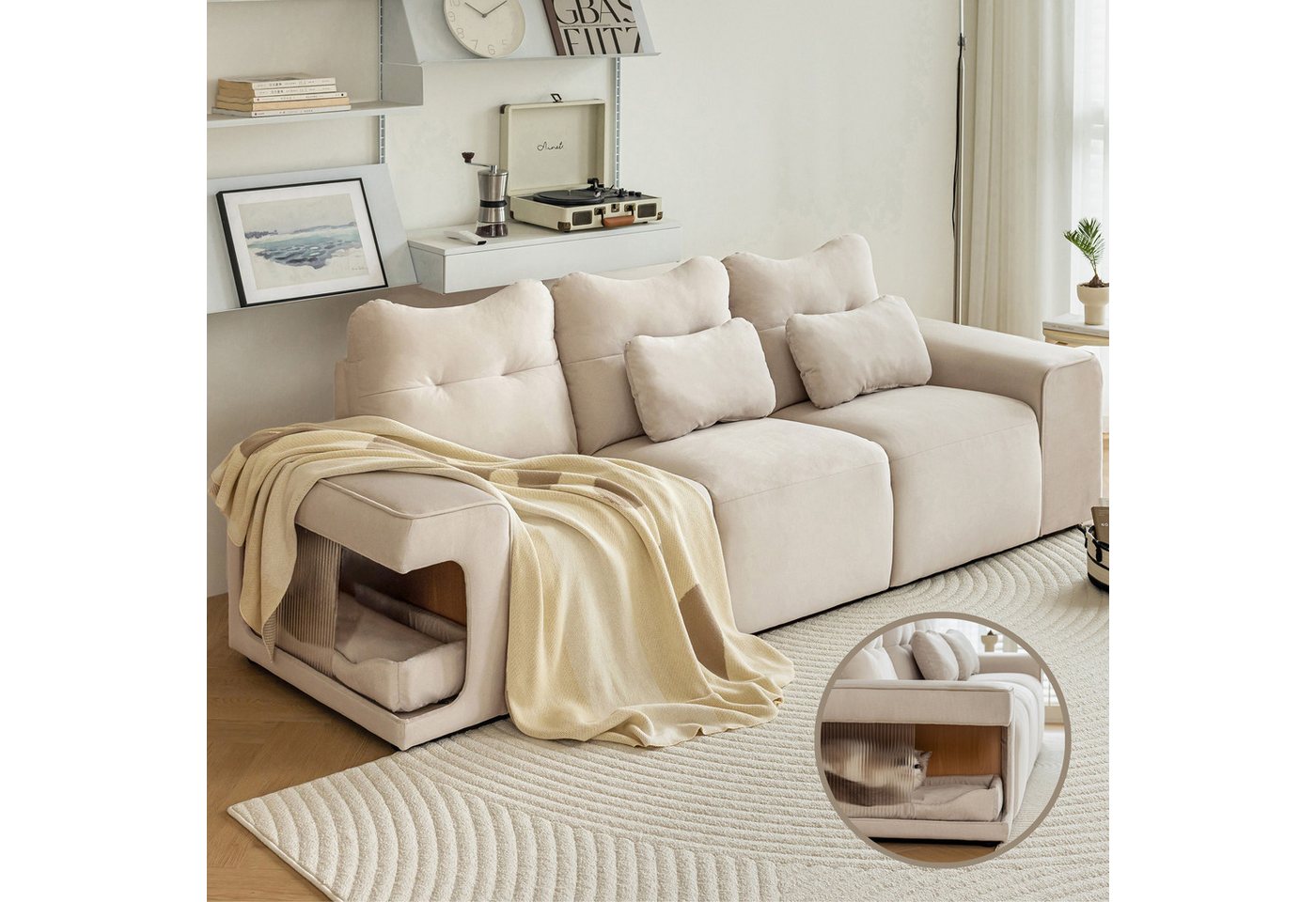SeedWave Sofa 3-Sitzer Sofa mit Doppeltierhöhlen, Kratzfester Polstersofa m günstig online kaufen