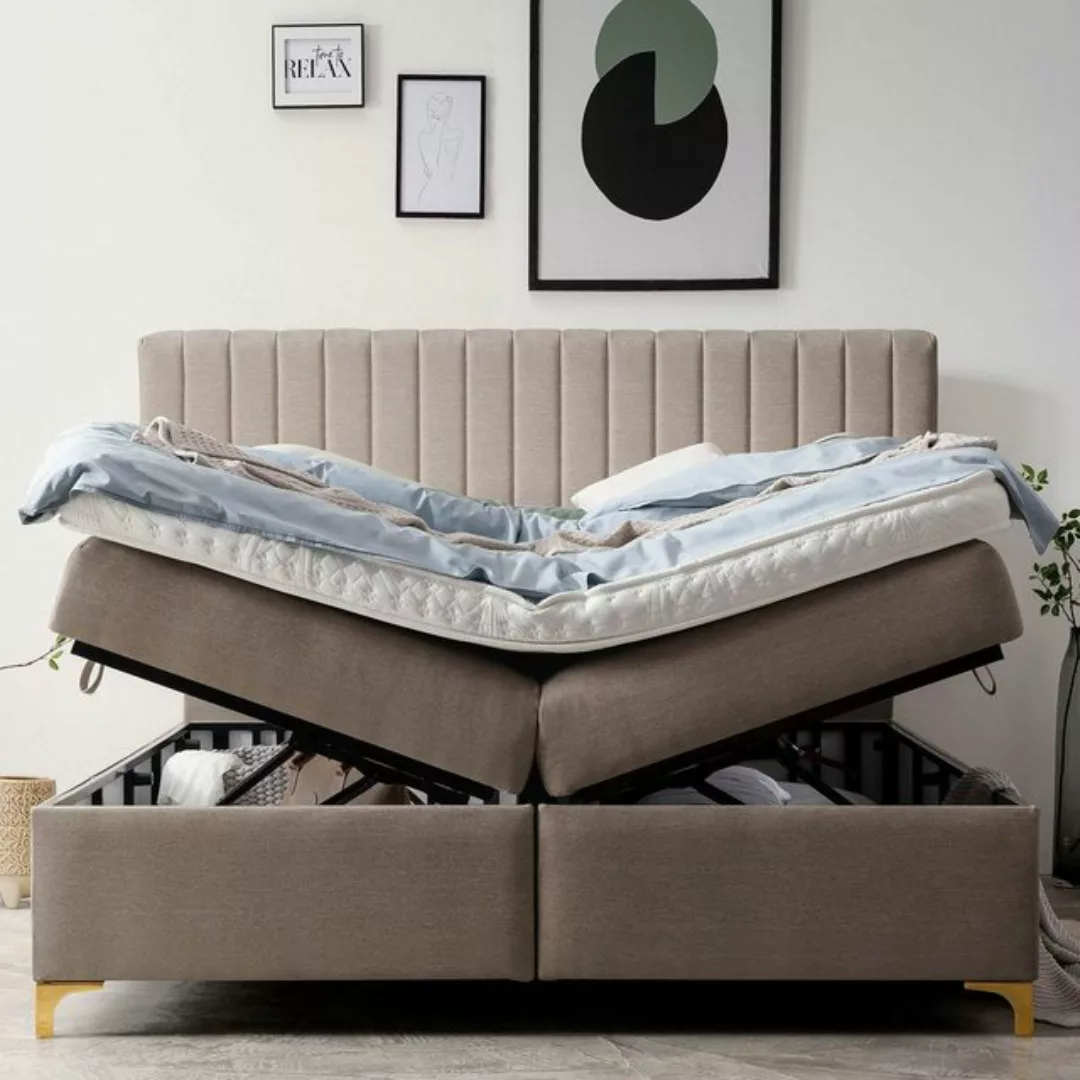 BettCo Stauraumbett Boxspringbett mit Bettkasten Paris (in Nougat Webstoff, günstig online kaufen