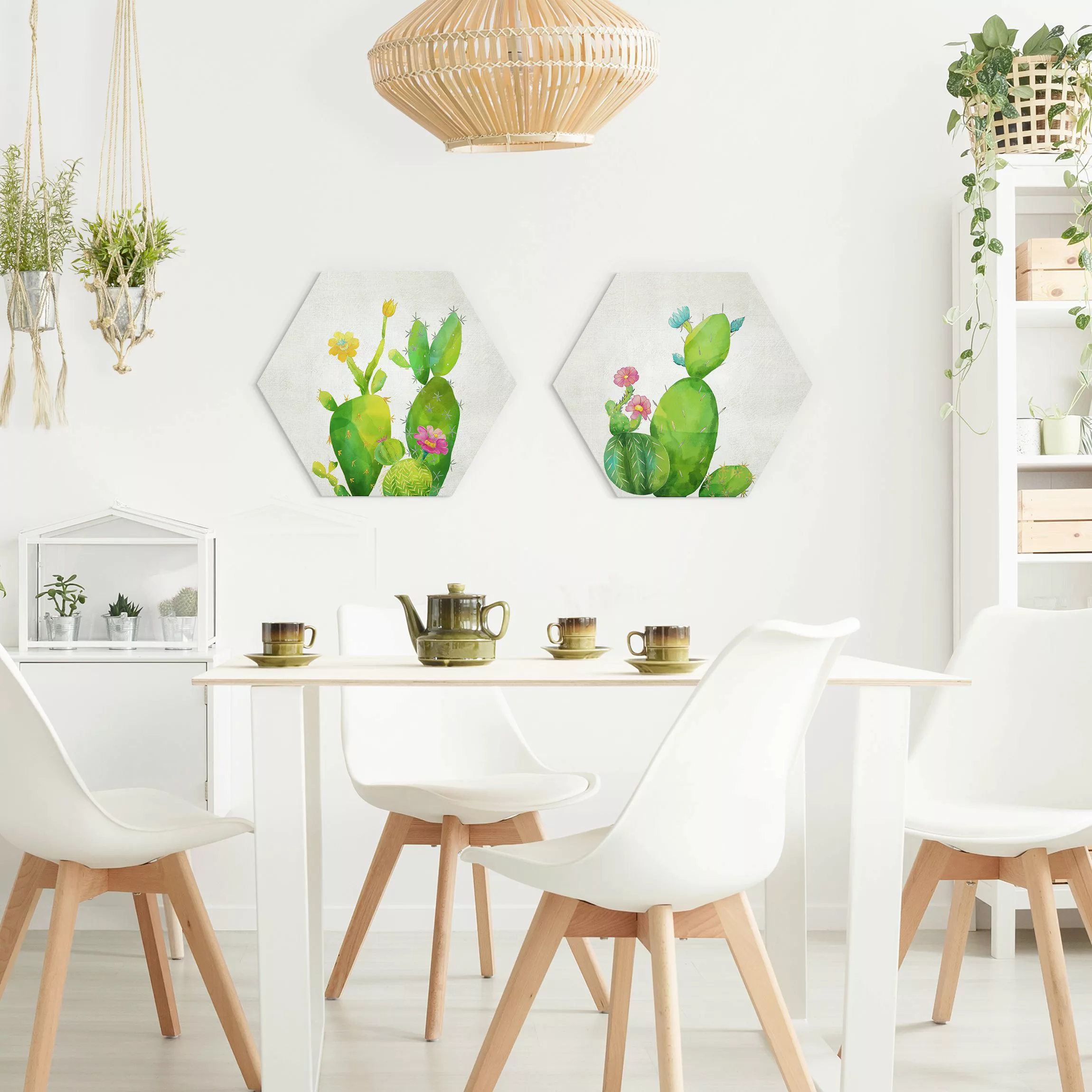 2-teiliges Hexagon-Alu-Dibond Bild Kaktusfamilie Set I günstig online kaufen