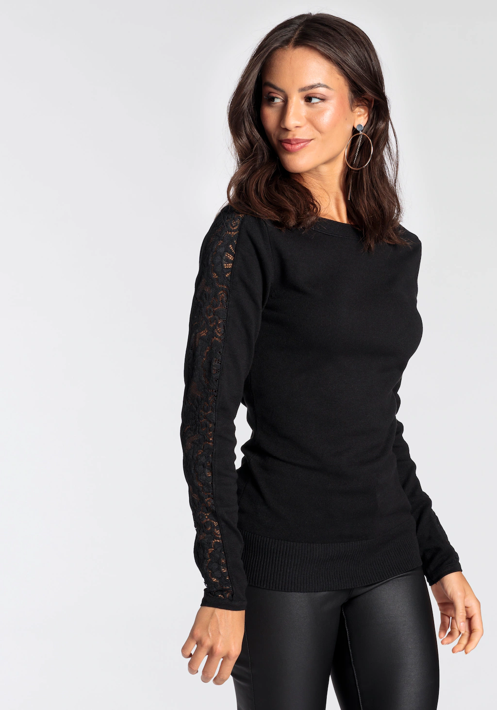 Melrose Strickpullover, mit eleganter Spitze an den Armen günstig online kaufen