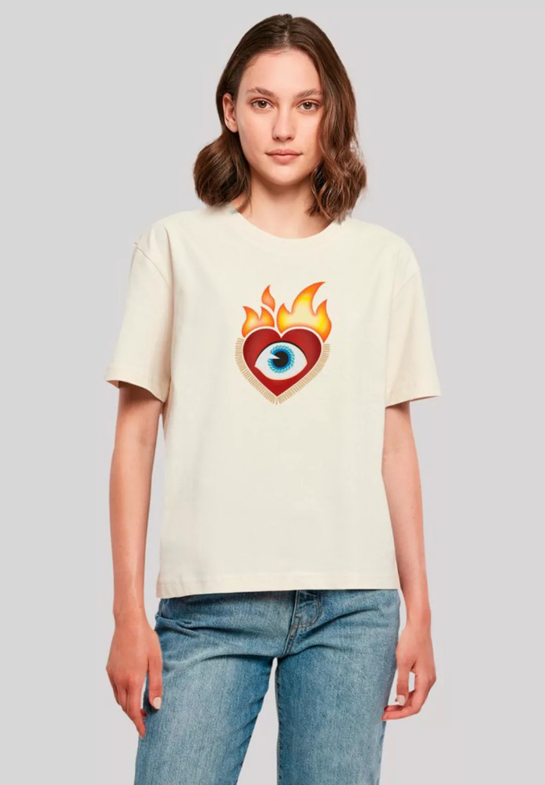 emoji couture T-Shirt Heart on flames eye and golden beads Premium Qualität günstig online kaufen