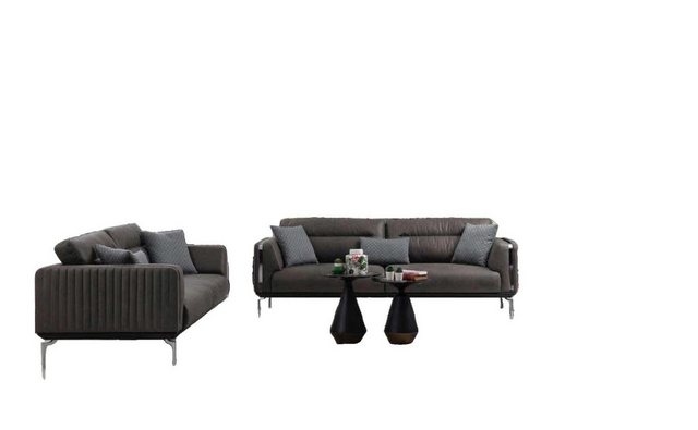 JVmoebel Sofa Graue Sofagarnitur Sofa Garnitur Sofas 3+3+1 Sitzer Sessel Mo günstig online kaufen