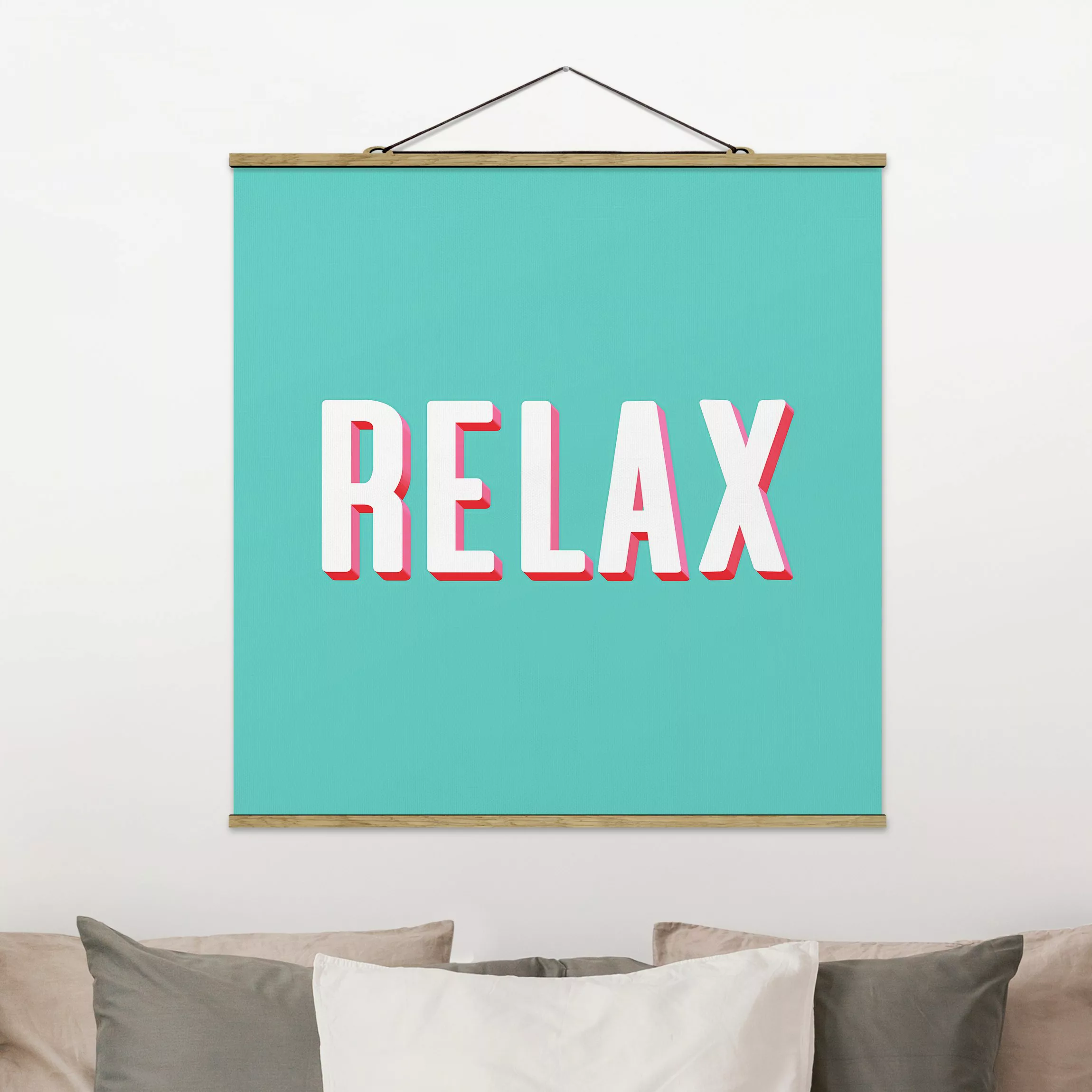 Stoffbild mit Posterleisten Relax Typo auf Blau günstig online kaufen