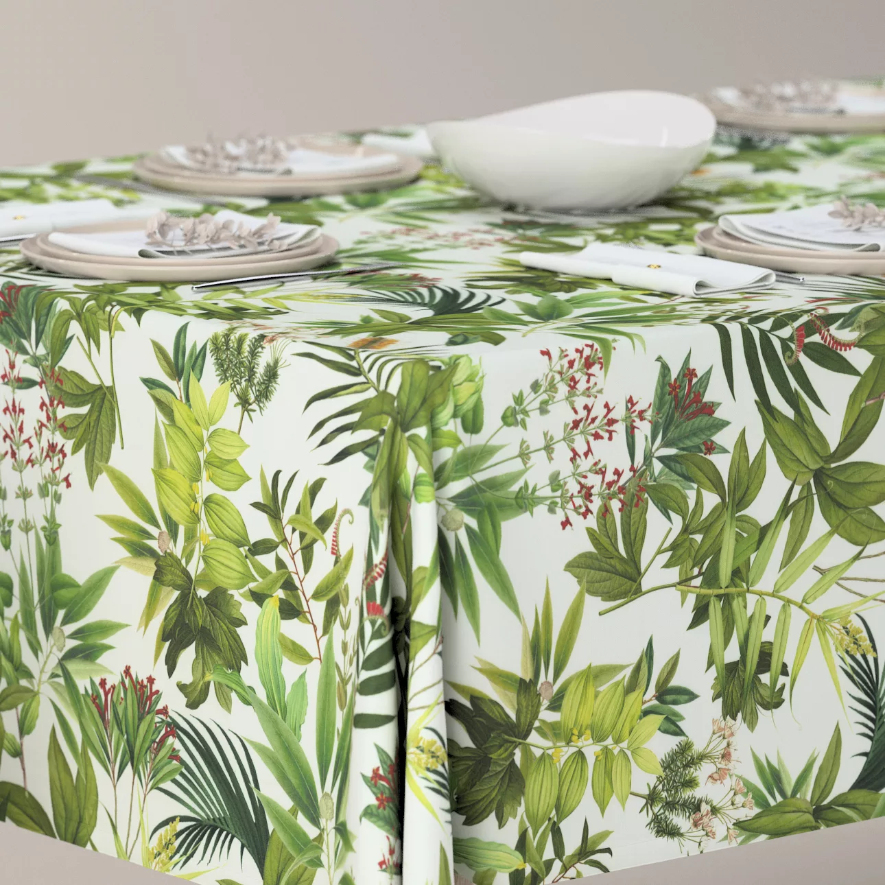 Rechteckige Tischdecke, grün-weiß, Flowers (143-69) günstig online kaufen