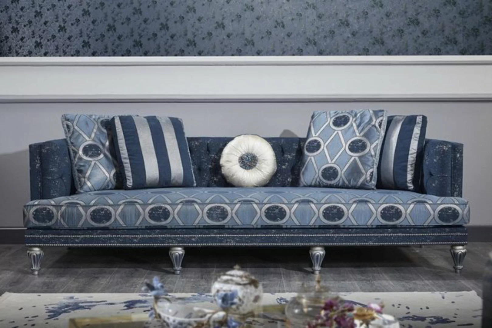 Casa Padrino Chesterfield-Sofa Luxus Barock Chesterfield Sofa Dunkelblau / günstig online kaufen