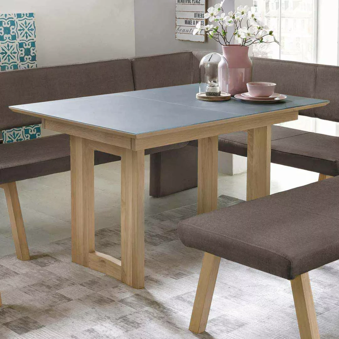 Esszimmertisch aus Eiche Massivholz Grauglas günstig online kaufen