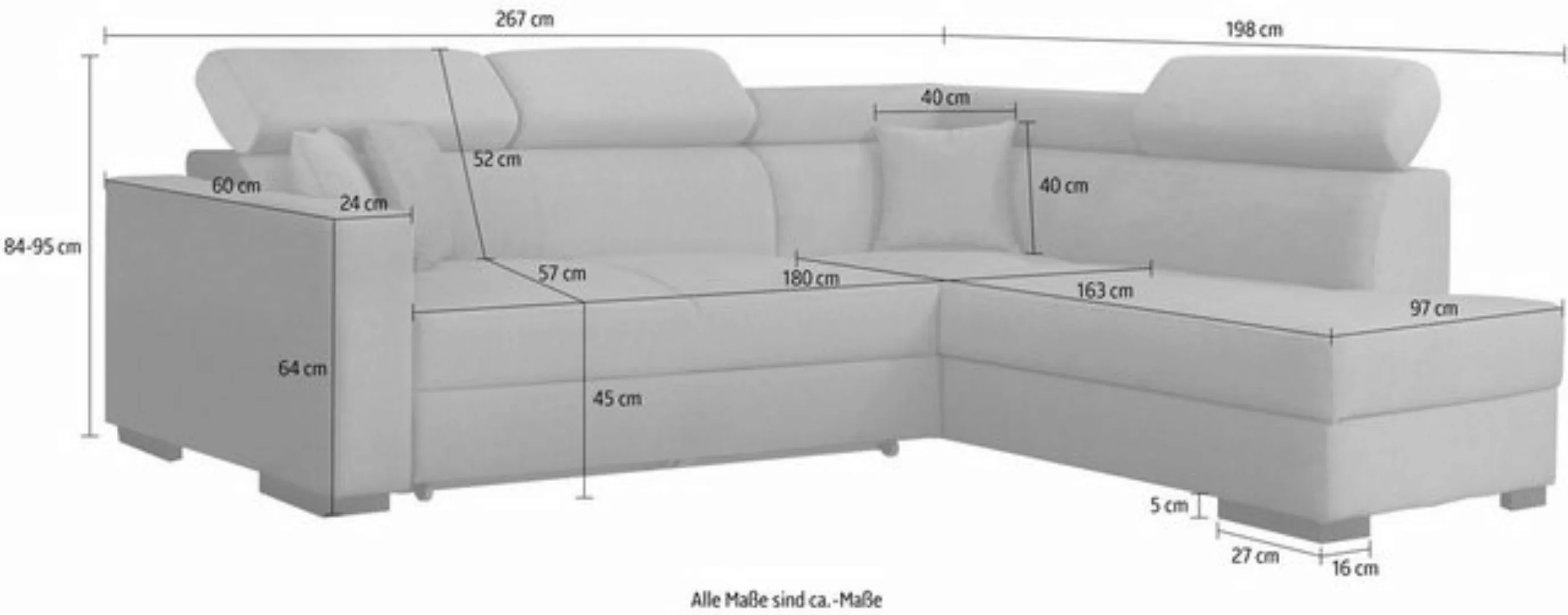 Home affaire Ecksofa "Tulio L-Form", wahlweise mit Bettfunktion und Bettkas günstig online kaufen