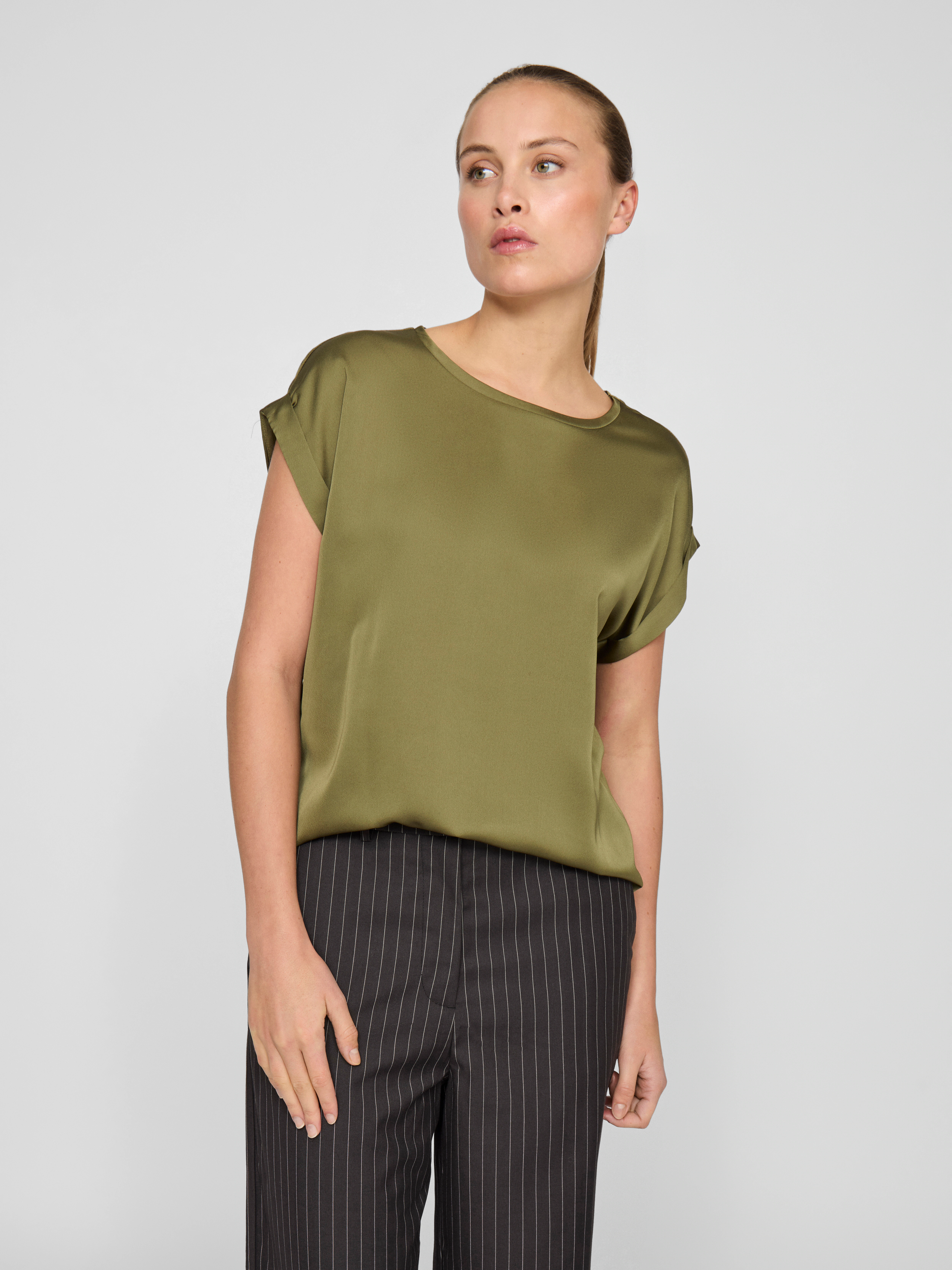 Vila T-Shirt Satin Blusen T-Shirt Kurzarm Basic Top Glänzend VIELLETTE VIEL günstig online kaufen