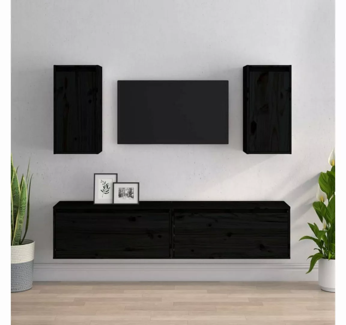 vidaXL TV-Schrank TV-Schränke 4 Stk Schwarz Massivholz Kiefer Lowboard Lowb günstig online kaufen