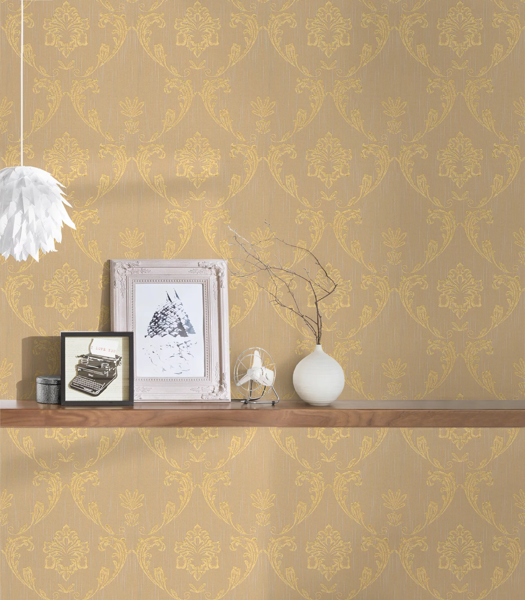 Bricoflor Vlies Textiltapete Braun Gold Edle Tapete mit Textil Ornament mit günstig online kaufen