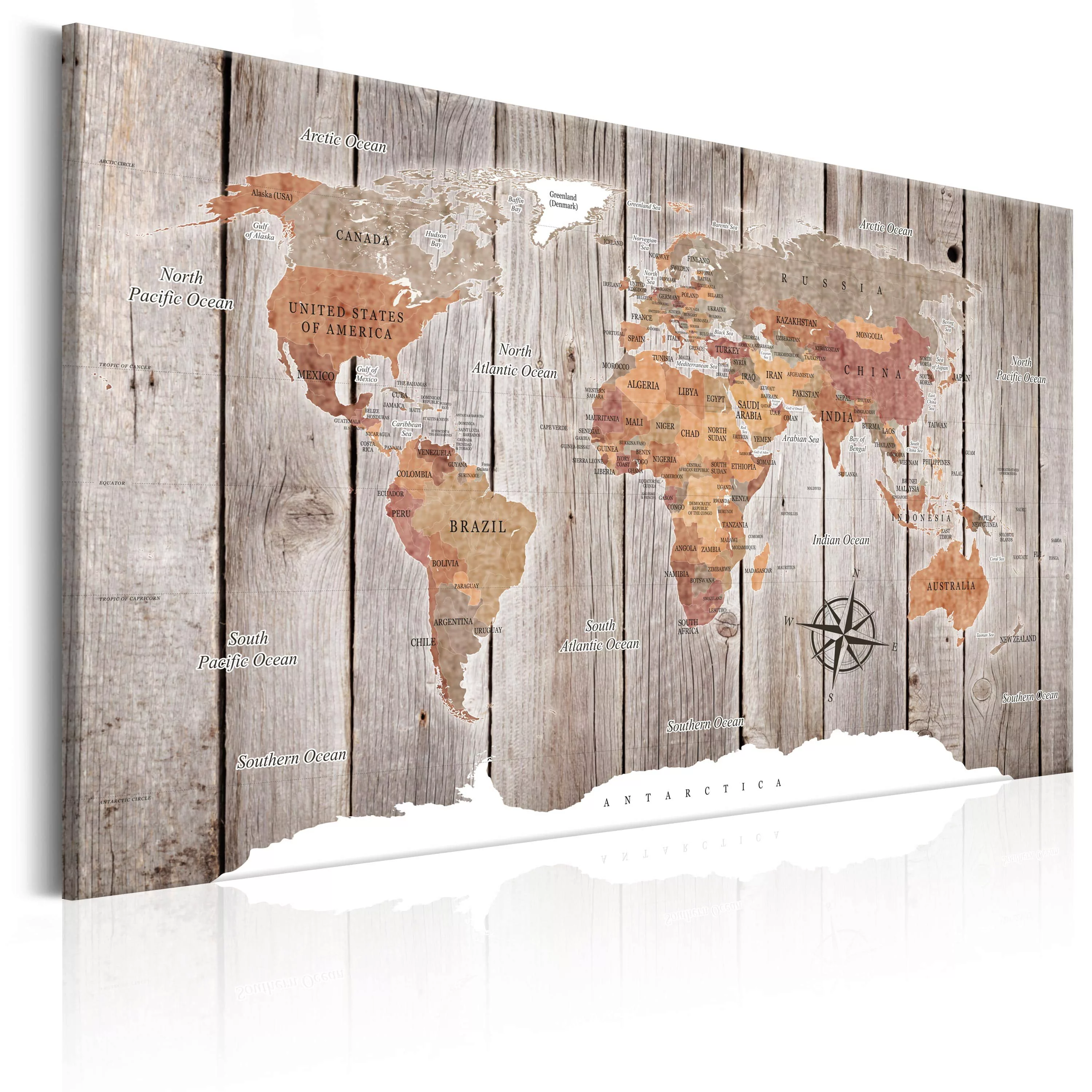 Wandbild - World Map: Wooden Stories günstig online kaufen