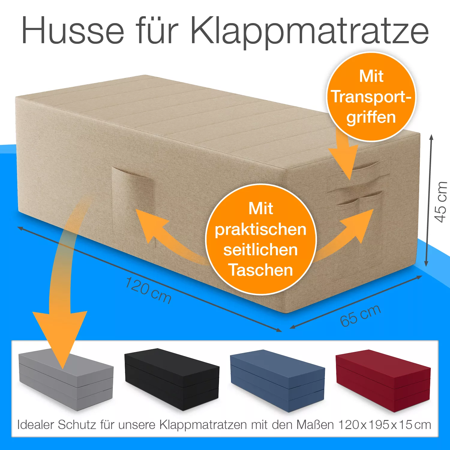 Husse für Klappmatratze Gästematratze 120x195x15, creme günstig online kaufen