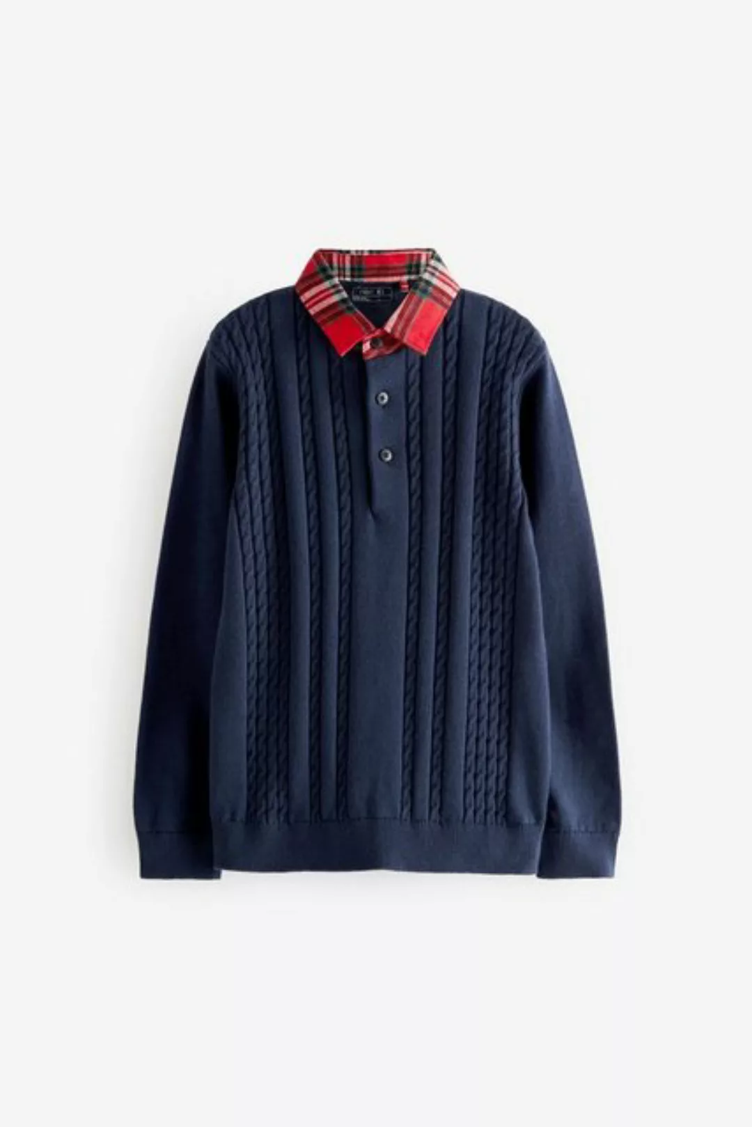 Next Langarm-Poloshirt Strick-Poloshirt mit Kragen aus Gewebe (1-tlg) günstig online kaufen