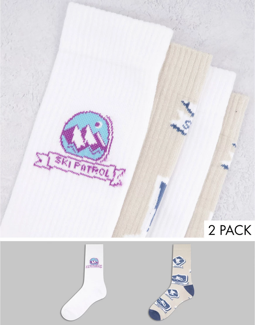 ASOS DESIGN – 2er-Pack Sportsocken mit Ski-Design-Mehrfarbig günstig online kaufen