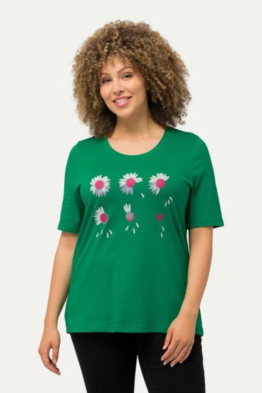 Ulla Popken Rundhalsshirt T-Shirt Blüten Classic Runhals Halbarm günstig online kaufen