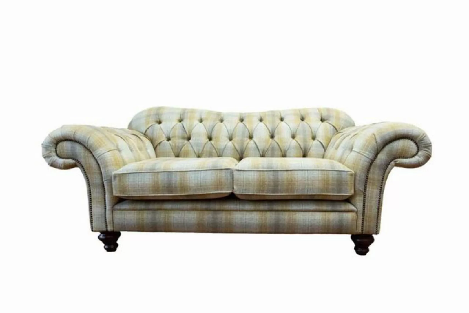 JVmoebel Chesterfield-Sofa HANDMADE LARGE 2 SEATER 100% MUSTARD TARTAN WOOL günstig online kaufen