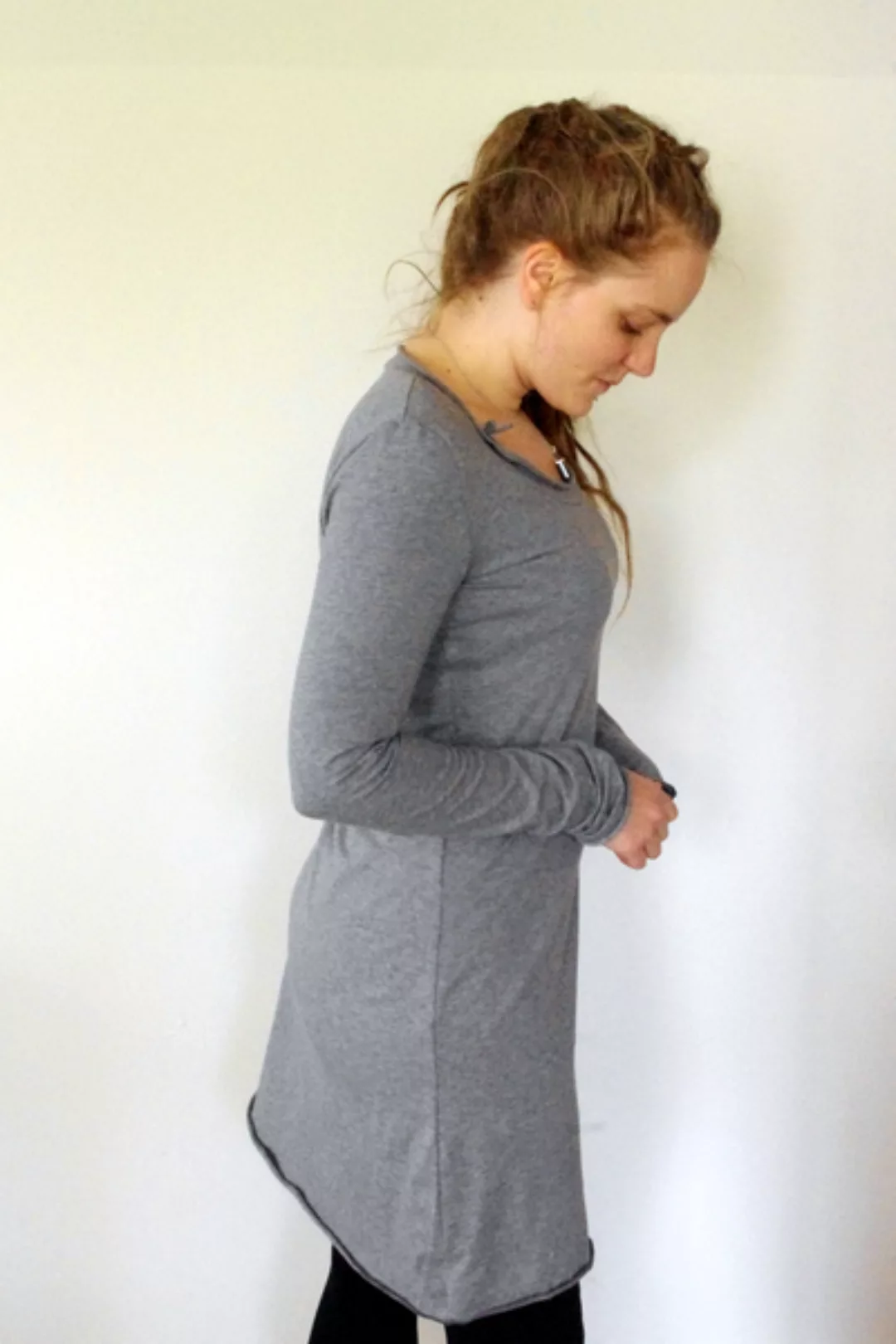 Bio Kleid - Grau Meliert - Schleifchen günstig online kaufen
