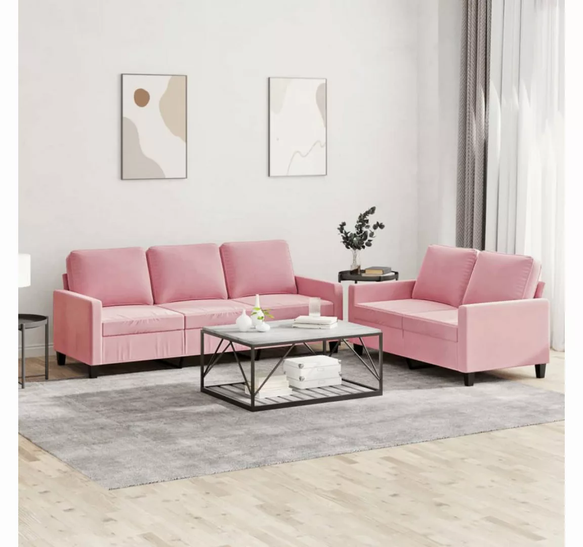 vidaXL Sofa Sofagarnitur Set mit Kissen Samt, 2-tlg., Rosa günstig online kaufen