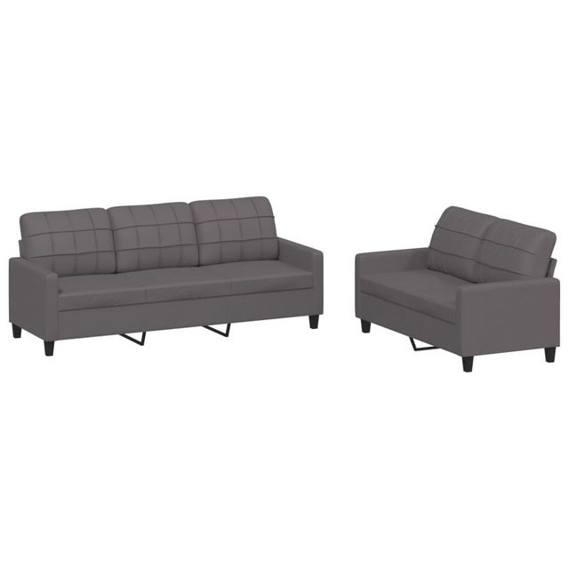 vidaXL Sofa Sofagarnitur mit Kissen Kunstleder, Standard, Grau günstig online kaufen