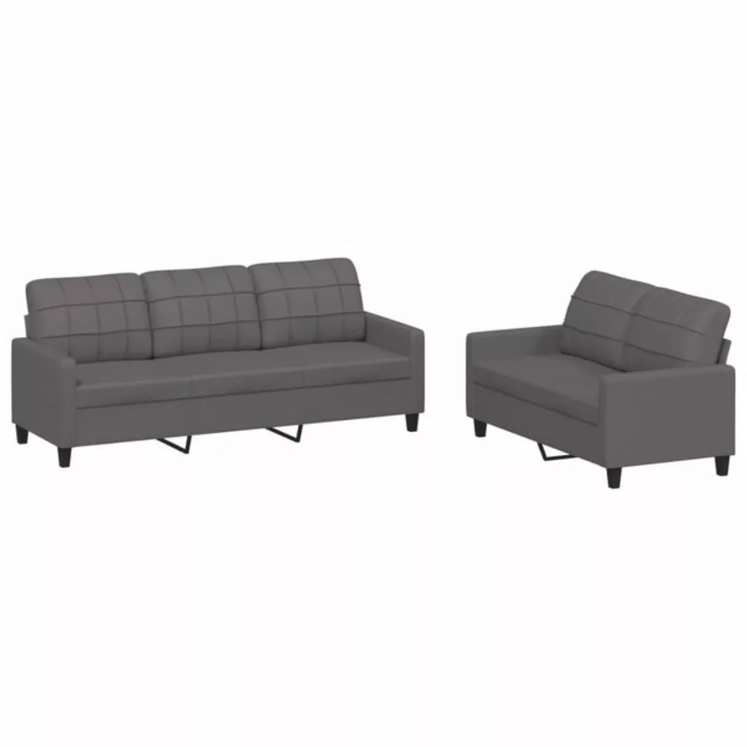 vidaXL Sofa Sofagarnitur mit Kissen Kunstleder, Standard, Grau günstig online kaufen