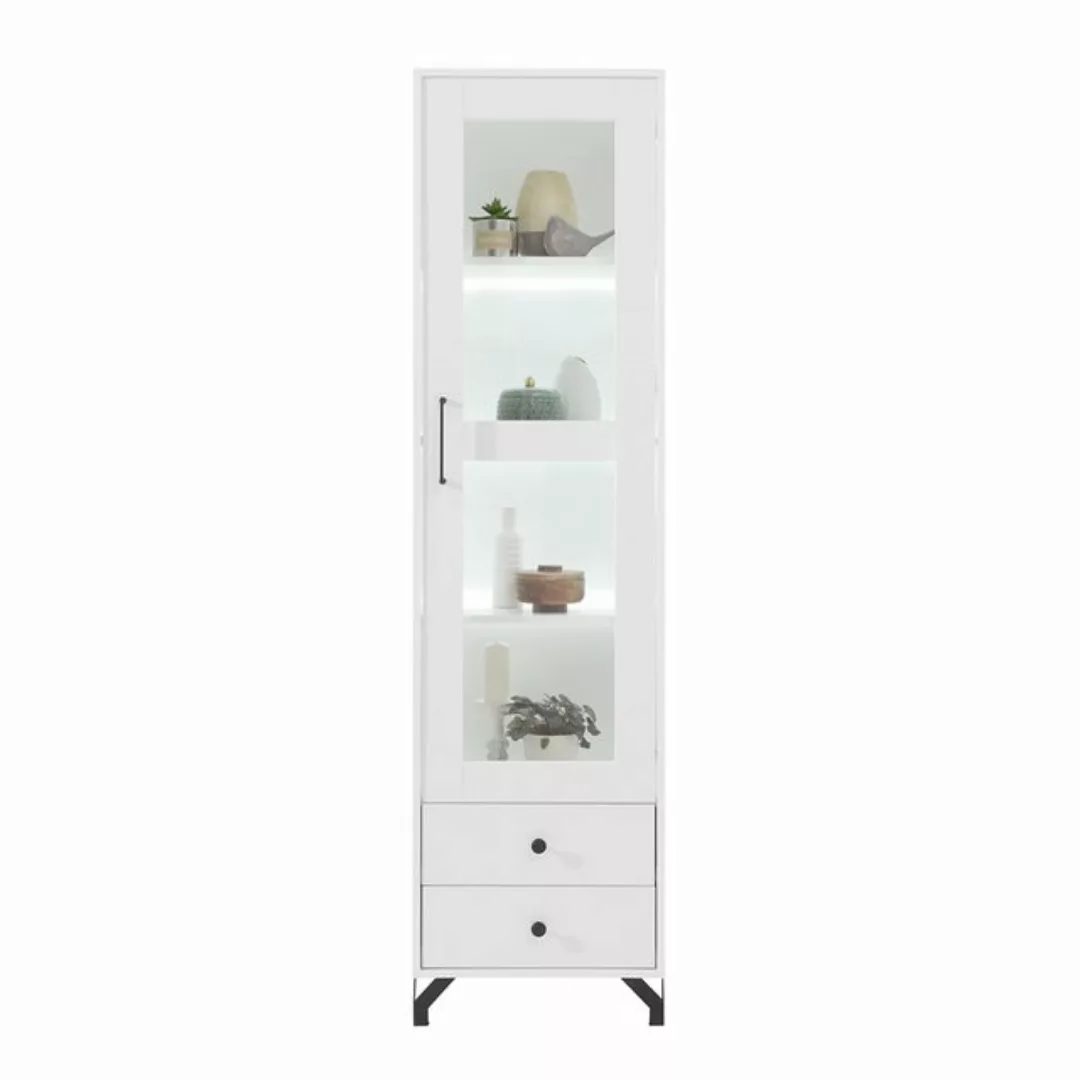 Lomadox Vitrine BEND-133 Vitrinenschrank Standvitrine weiß modern mit Beleu günstig online kaufen