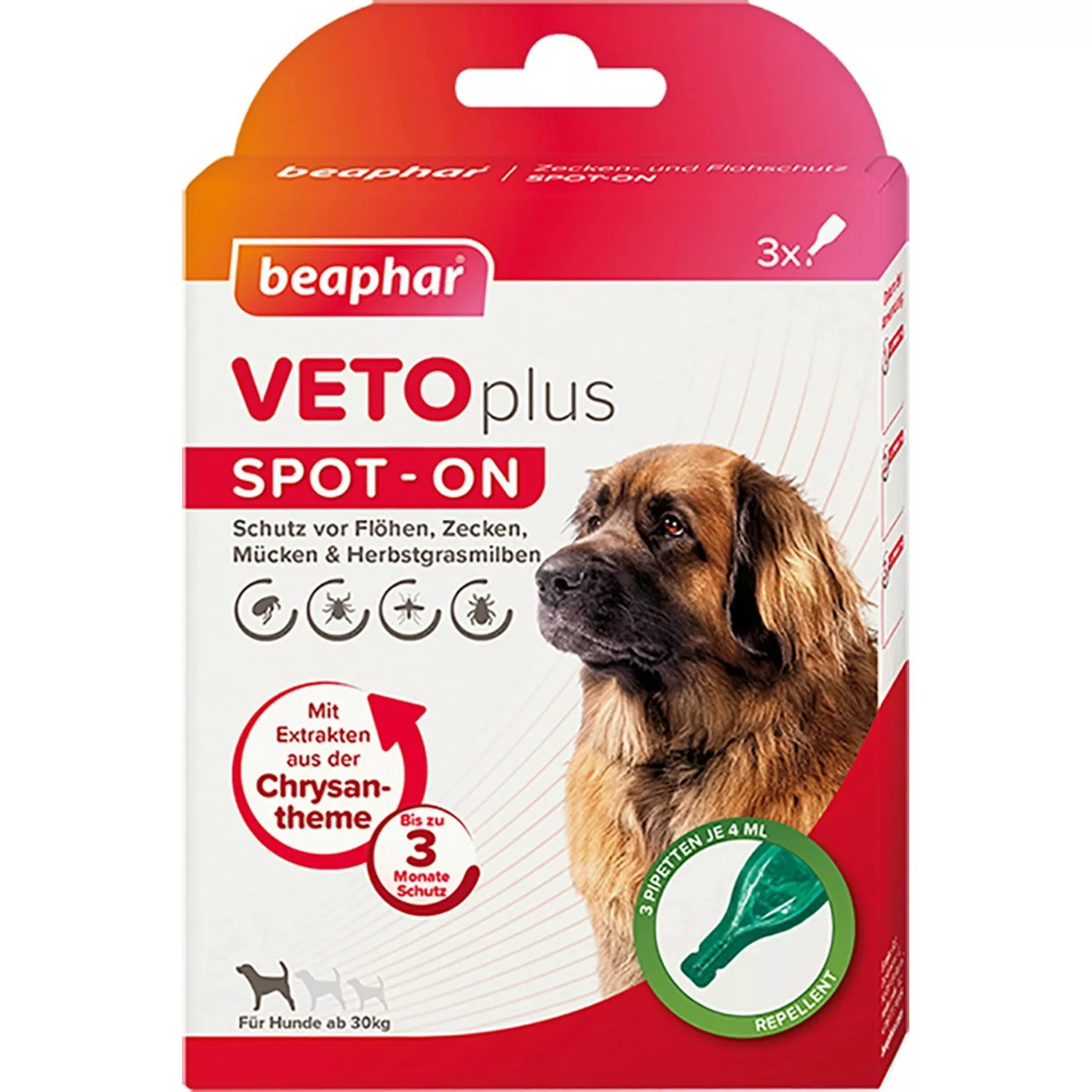 Beaphar Zecken- und Flohschutz VetoPlus Spot-On für Hunde ab 30 kg (3 x 4 m günstig online kaufen