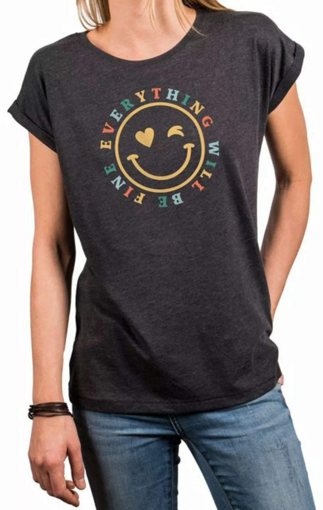 MAKAYA Print-Shirt Damen Kurzam Herz Spruch Sprüche Hippie Style Outfit 60e günstig online kaufen