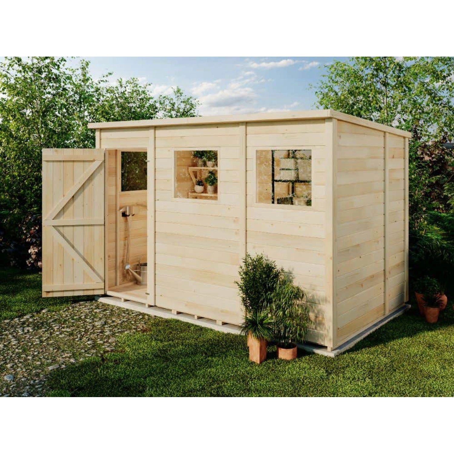 Storehaus Gerätehaus Holz Stefano XL mit Pultdach 306 x 186 cm mit Fenster günstig online kaufen