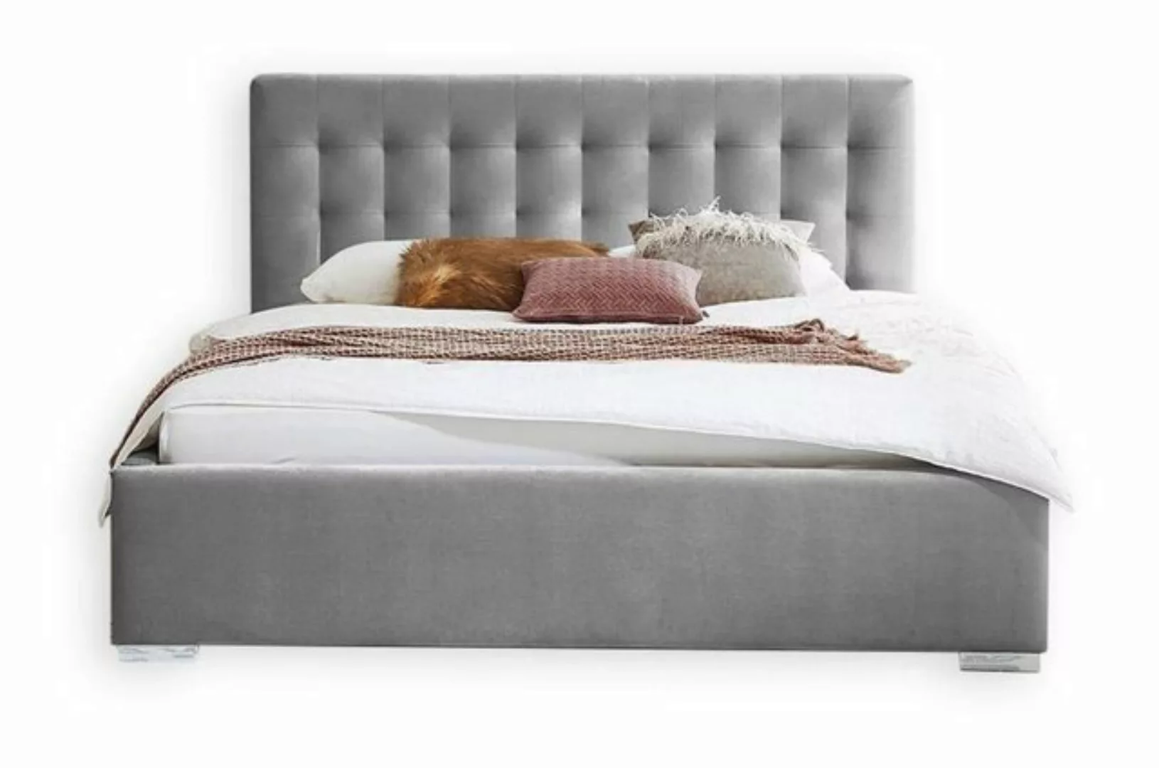 JVmoebel Bett Holzmöbel doppeltes graues Schlafzimmer Design eleganter Stof günstig online kaufen
